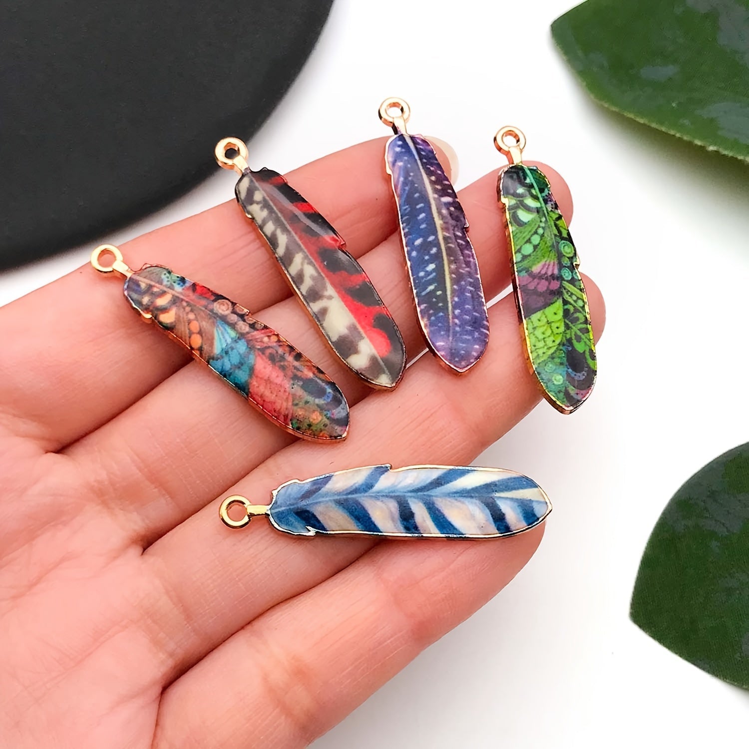 Set of 18 Vibrant Enamel Feather Charms for Jewelry Making and Crafting