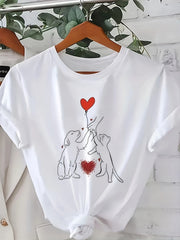 Women's Plus Size T-Shirt with Dogs and Heart Graphic Short Sleeve Casual Top