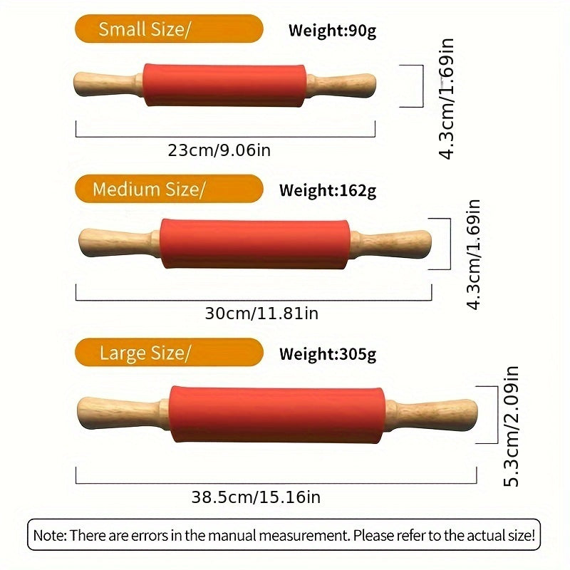 Silicone Rolling Pin with Wooden Handle for Pasta and Cookie Dough 1 Piece