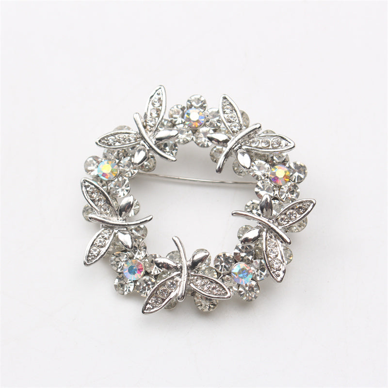 Antique Dragonfly and Floral Brooch Rhinestone Enamel Pin for Women