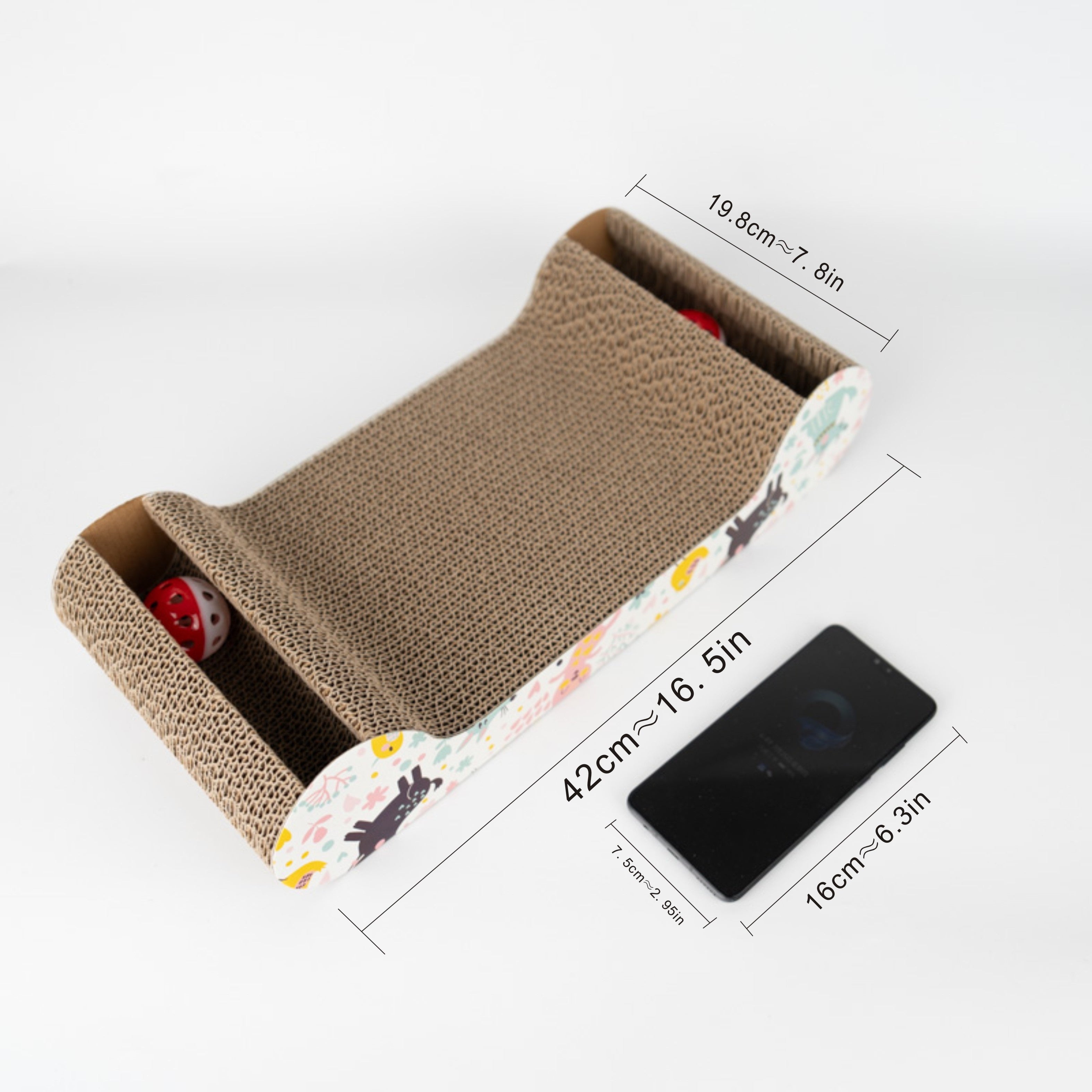 Colorful Corrugated Cardboard Cat Scratcher with Bell Balls and Animal Designs Durable Claw Grinding Board for Indoor Cats