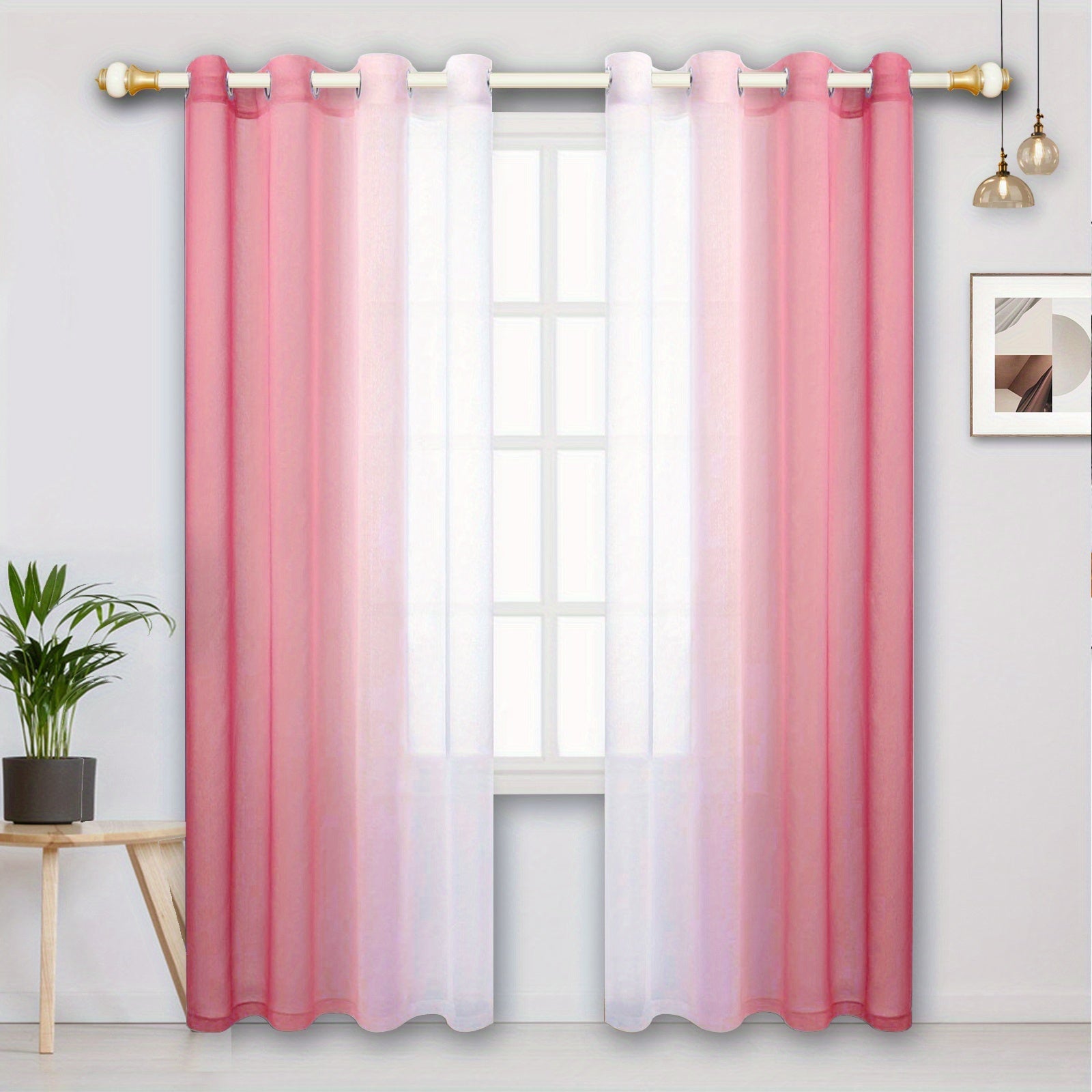 Juego de cortinas de hilos en degradé de poliéster con dos paneles transparentes para sala de estar, dormitorio y cocina