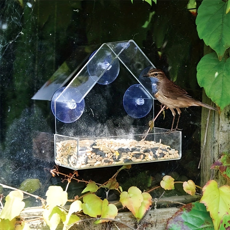 Clear Acrylic Bird Feeder with Suction Cup for All Bird Species Easy to Clean Window Mount