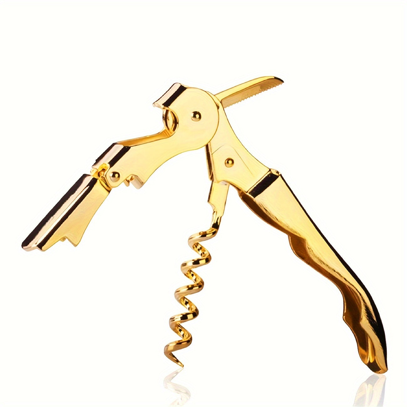 Gold-Toned Wine Opener with Serrated Knife and Double-Hinged Fulcrum