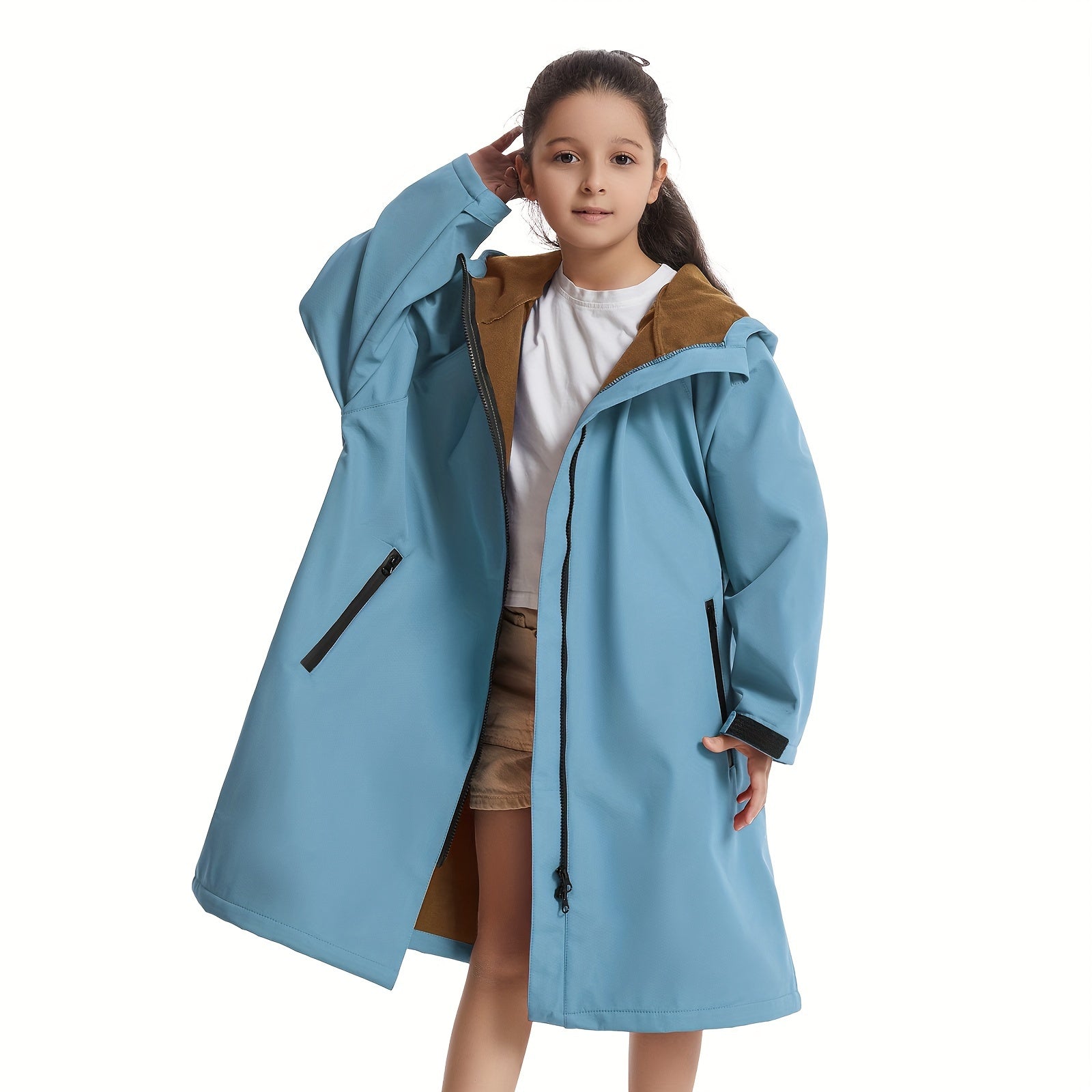 Zamonaviy suv o'tkazmaydigan o'zgarish xalat, mo'ynali ichki qismi, boshliq, kosmik mavzu, 240gsm, uyda va ochiq havoda, shamol o'tkazmaydigan va iliq.