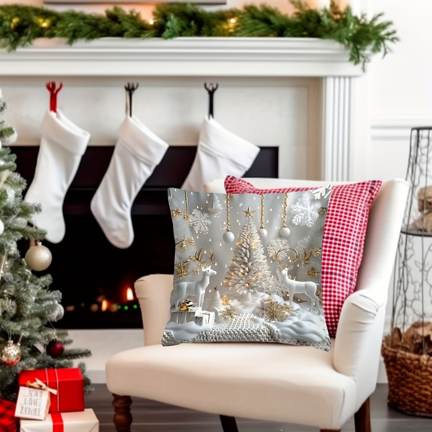 Christmas Snowmen Pillow Cover 44.96cm Square Sofa Living Room Bedroom Decor