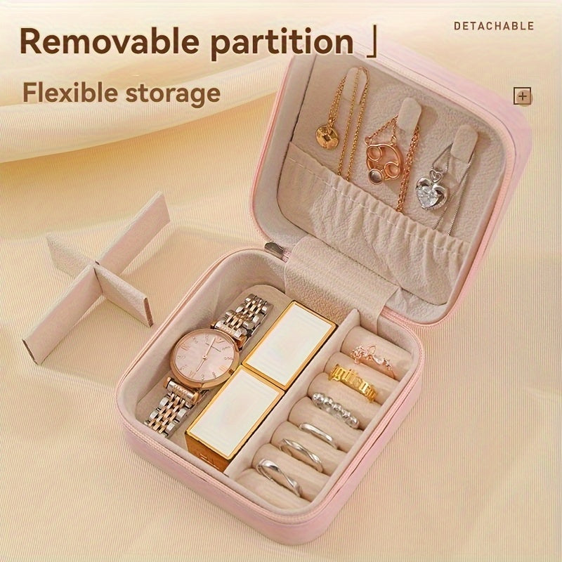 Mini Faux Leather Jewelry Organizer with Drawer for Earrings Necklaces Rings and Bracelets