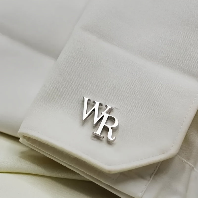 Personalized Stainless Steel Cuff Clips for Men with Custom English Letters for Daily Wear or Gifting