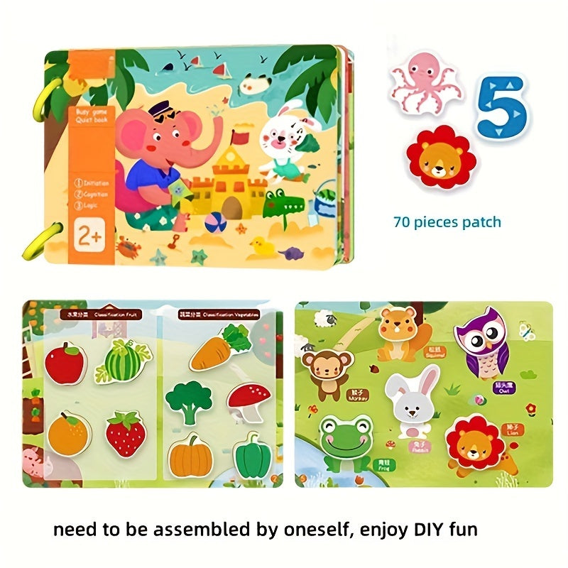 Interactive Family Activity Book for Children Aged 0-6 with Educational Puzzles Stickers and Animal Recognition