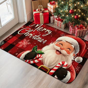 Felpudo de Santa Claus rojo antideslizante lavable a máquina decoración navideña para sala de estar cocina
