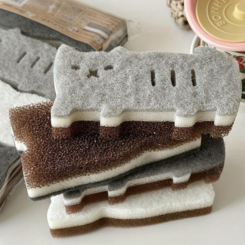 4 Piece Cat-Shaped Kitchen Sponge Set Durable Dishwashing Cleaning Tools