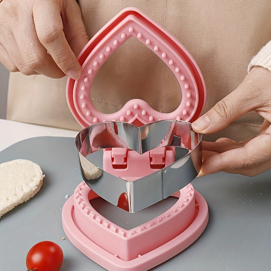 Juego de cortador y sellador de sándwiches en forma de corazón de acero inoxidable para almuerzo y horneado