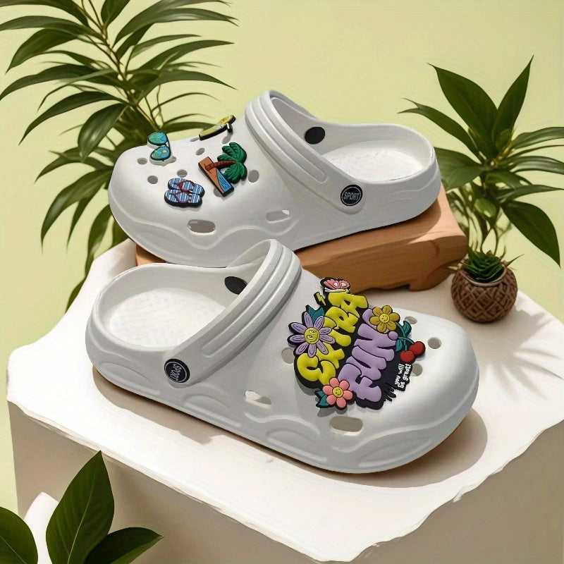 Women’s EVA Beach Clogs Black Pink with Playful Accessory Charms