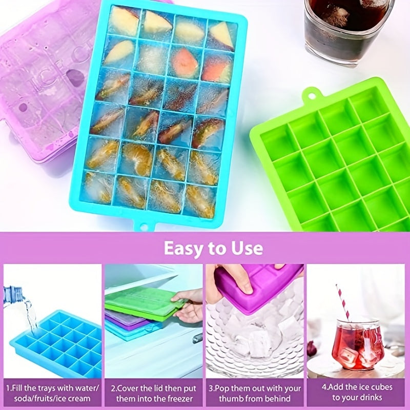 Silicone Ice Cube Trays 24 Compartments Lid Stackable Dishwasher Safe