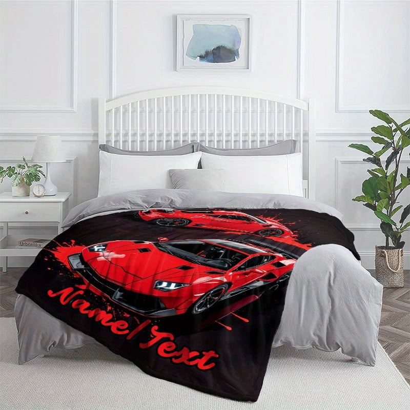 Red Sports Car Flannel Throw Blanket Personalizable Cozy Lightweight for Home Travel