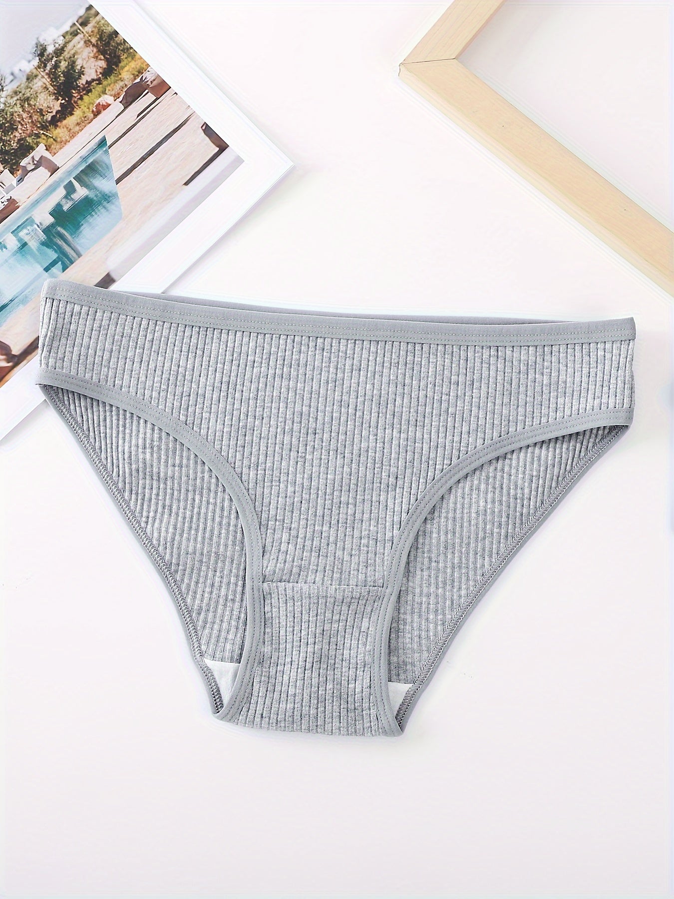 Set of 4 Women's Ribbed Cotton Briefs Comfortable Stretchy Lingerie Underwear