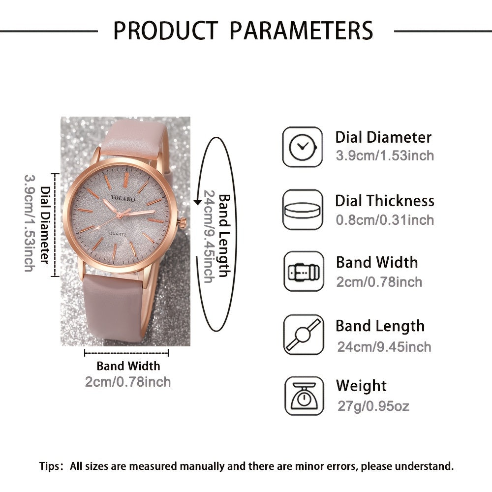 Women’s Fashion Watch Set with Faux Leather Band and Grey Round Case