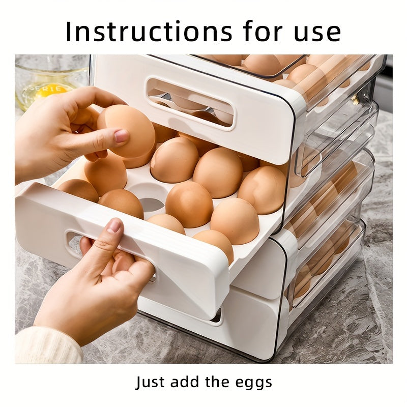 Large Capacity 32-Slot Refrigerator Egg Storage Drawer Transparent PET PP