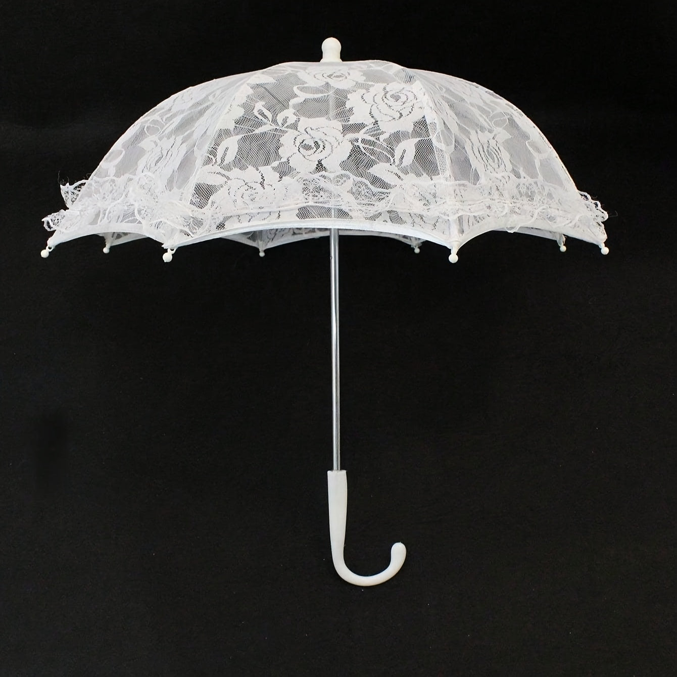 Vintage Wedding Bridal Lace Umbrella with Rose Embroidery White Polyester Spandex