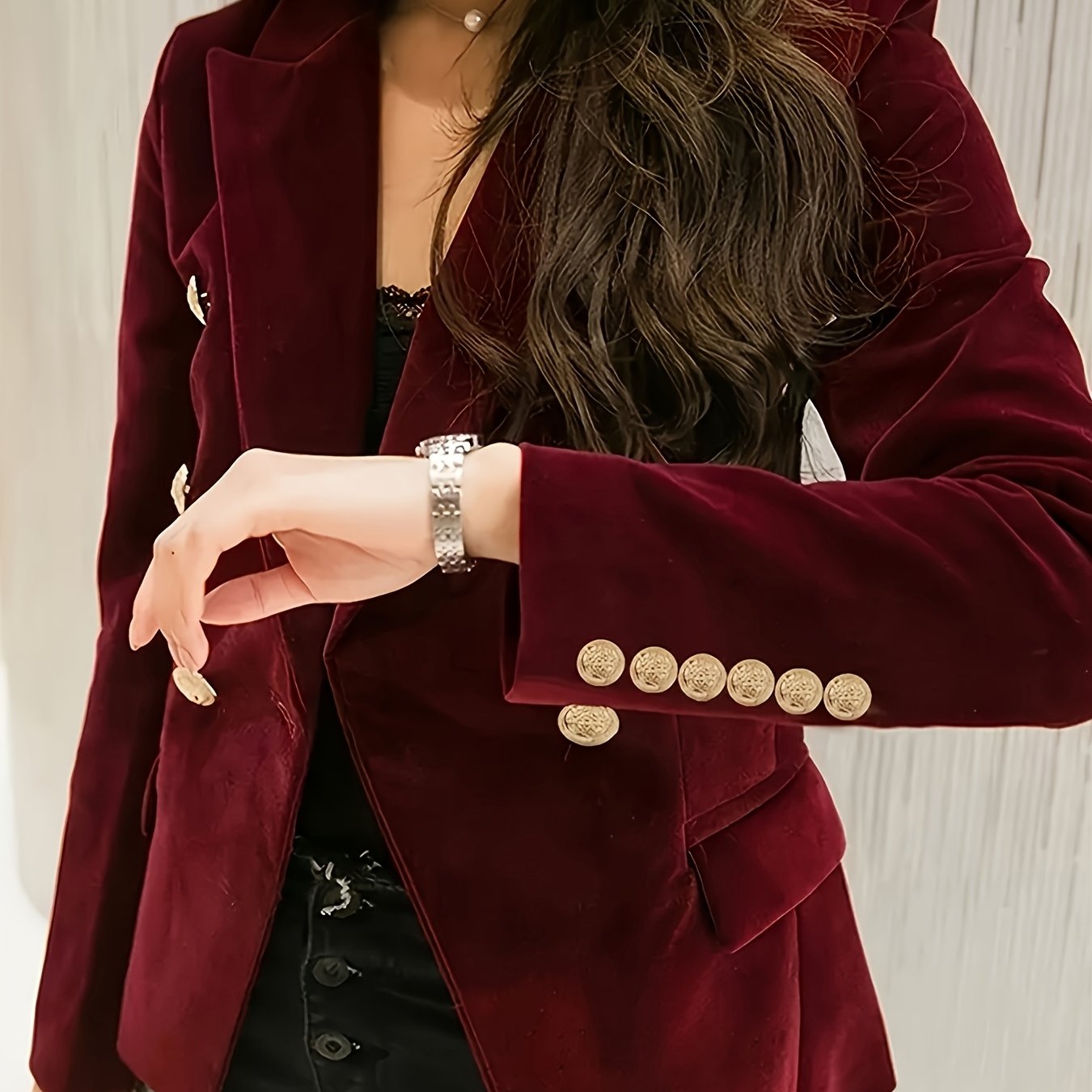 Women's Velvet Jacket Long Sleeve Solid Color Regular Fit Elegant Spring Fall