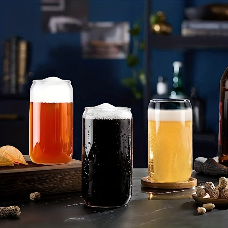 16 Oz Glass Cups with Bamboo Lids and Straws, Beer Can Shape, Drinkware