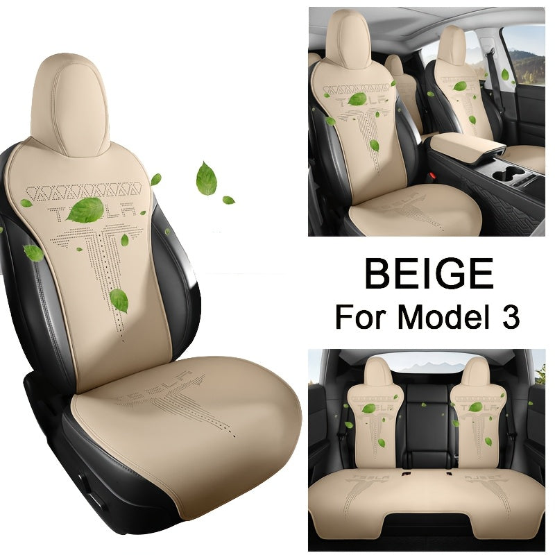 5 Seats Nappa Leather Car Seat Cover for Tesla Model Y/3 Breathable Front Rear Cushions