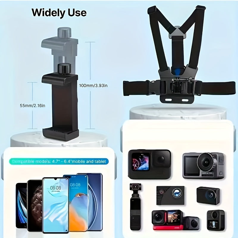 6-Piece Waterproof Action Camera Accessory Kit with Phone Clip Mount for GoPro and Osmo