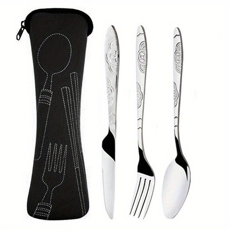 Stainless Steel Camping Cutlery Set 3-Piece with Portable Bag
