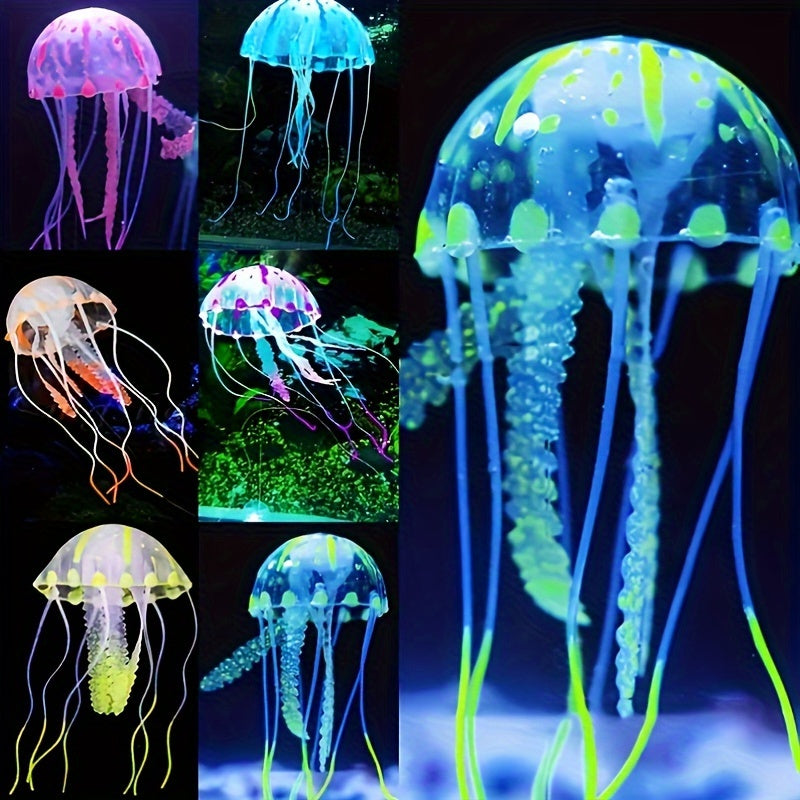 3pcs or 6pcs Luminous Silicone Jellyfish Aquarium Decor Artificial Glowing Fish Tank Ornaments
