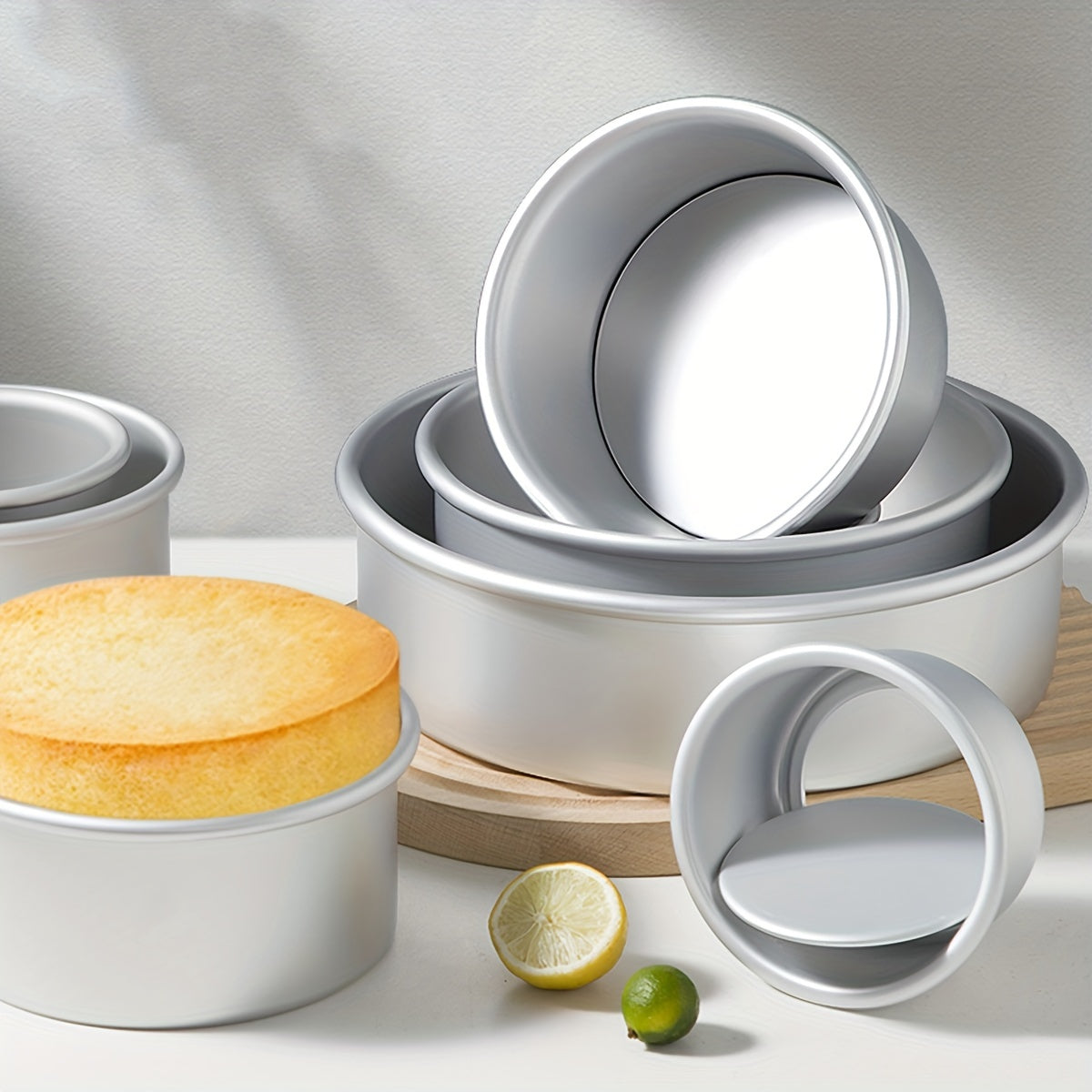 Aluminum Cake Pan Set Removable Bottom Oven-Safe for Chiffon Mousse 4/6/8/10 Inch