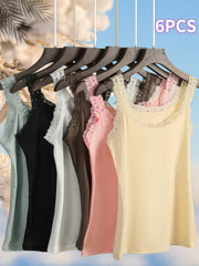 Women's Plus Size Cami Tank Tops Summer Solid Color Lace Trim Casual Wear