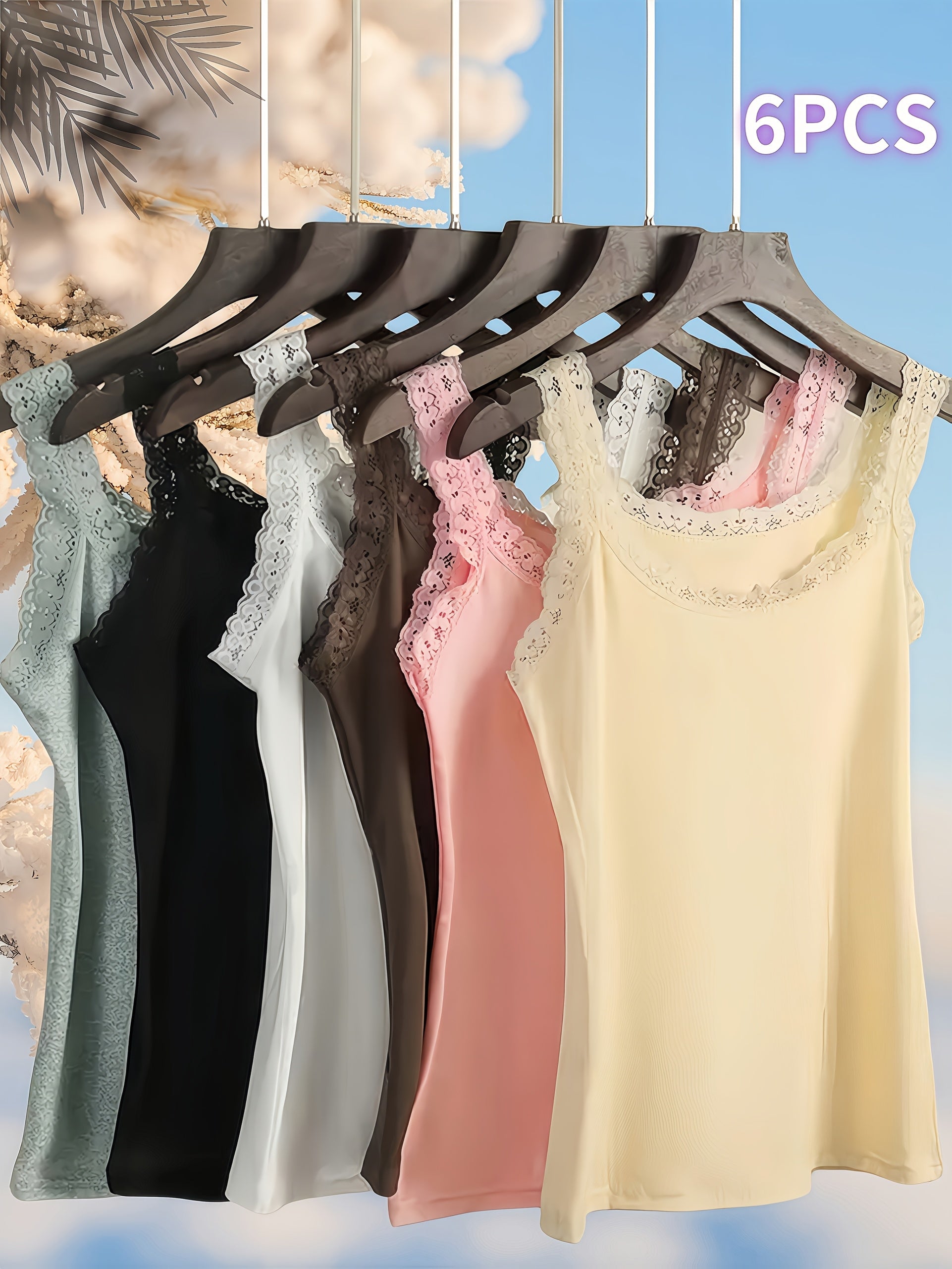 Women's Plus Size Cami Tank Tops Summer Solid Color Lace Trim Casual Wear