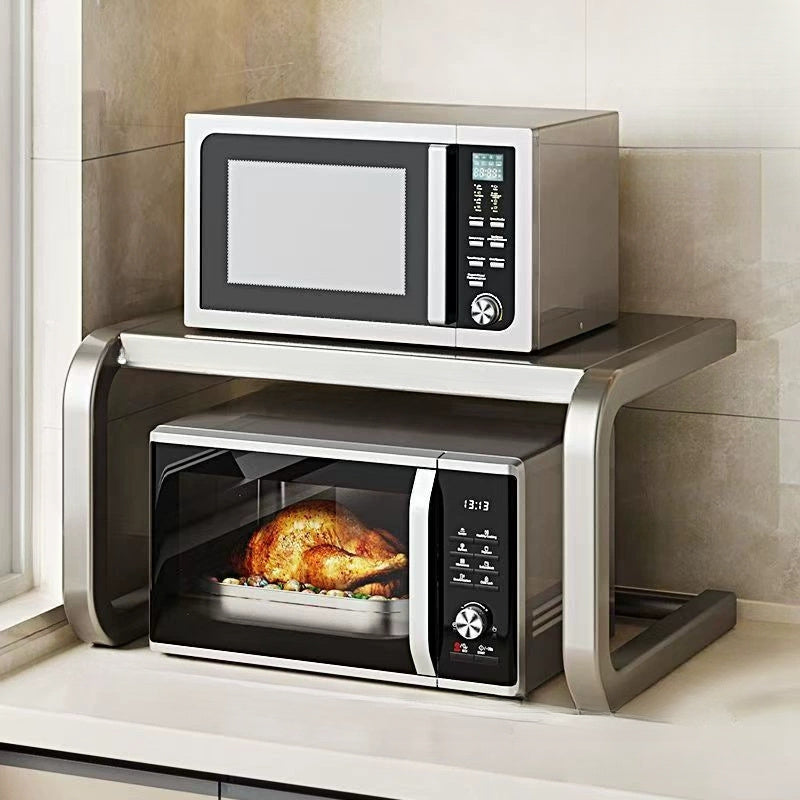 Microwave Stand with Spice Rack Double Layer Metal Space-Saving Kitchen Organizer in 3 Colors
