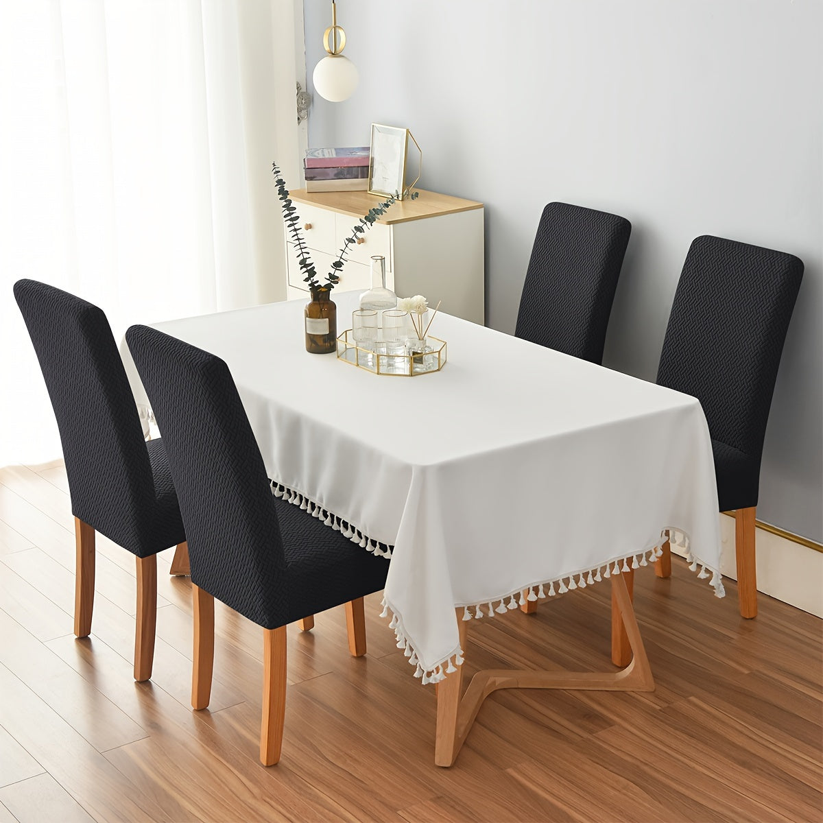 4/6pcs Velvet T-Shaped Elastic Chair Covers for Dining Room and Kitchen