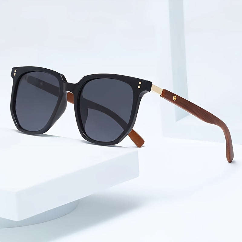 Unisex Vintage Wood Grain Square Glasses in Tea Brown for Men