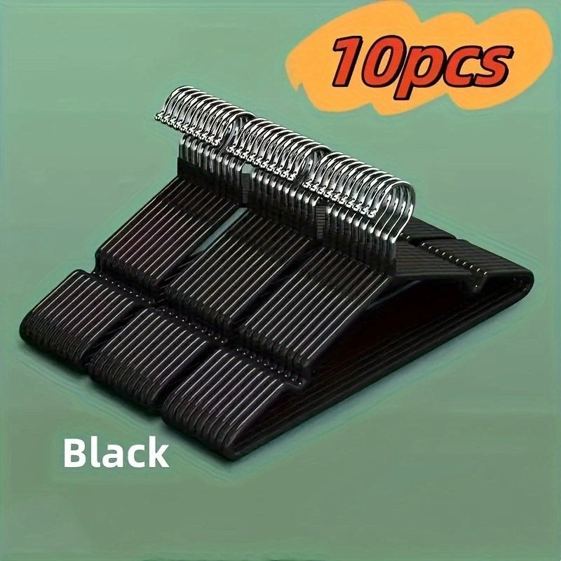 Set of 10 Metal Hangers with Shoulder Grooves and Non-Slip Coating