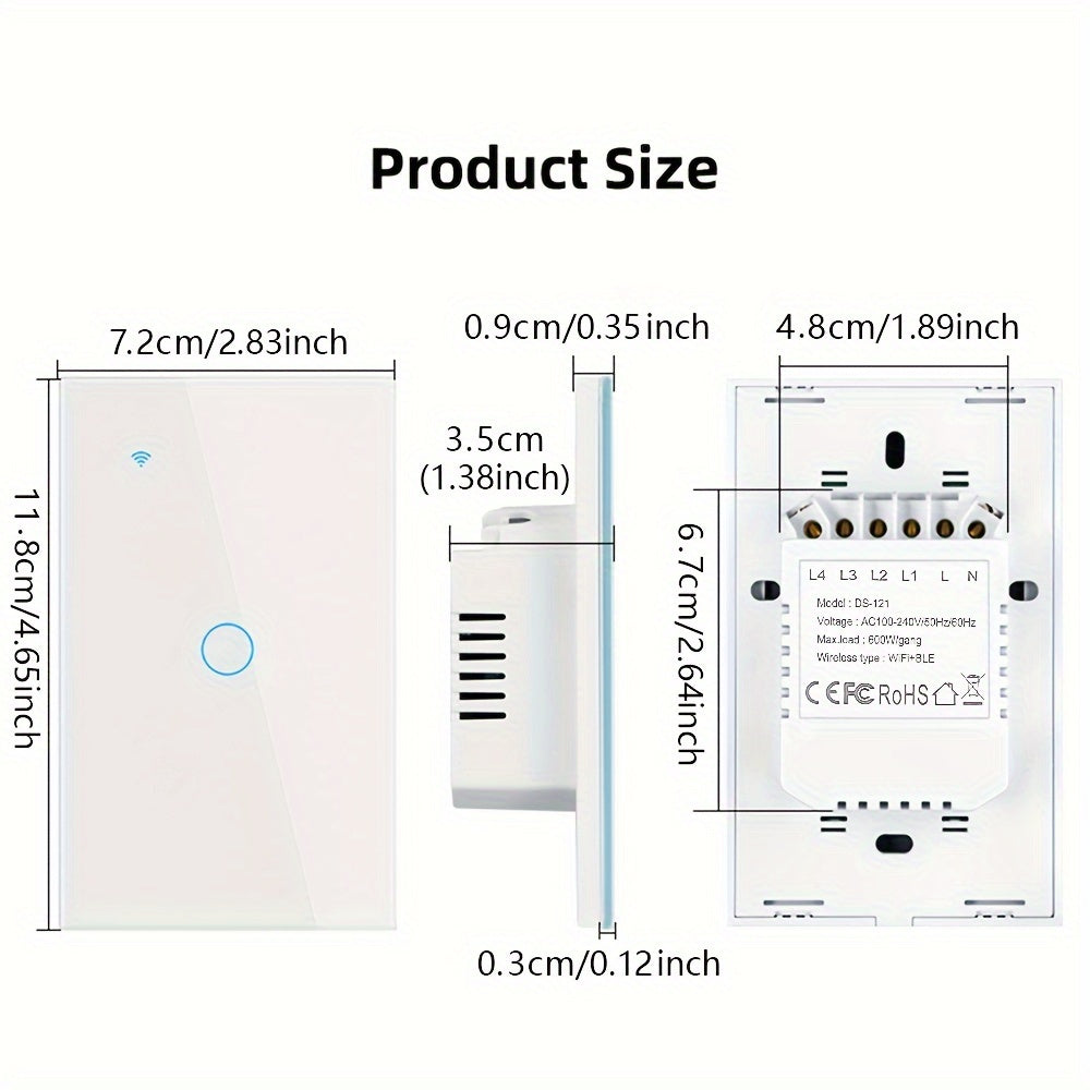 WiFi Smart Light Switch Touch Voice Control Compatible with Alexa Google App Remote Timer Black White