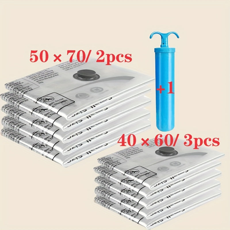 Set of 5 Reusable Vacuum-Sealed Storage Bags for Clothes and Bedding Space Saver