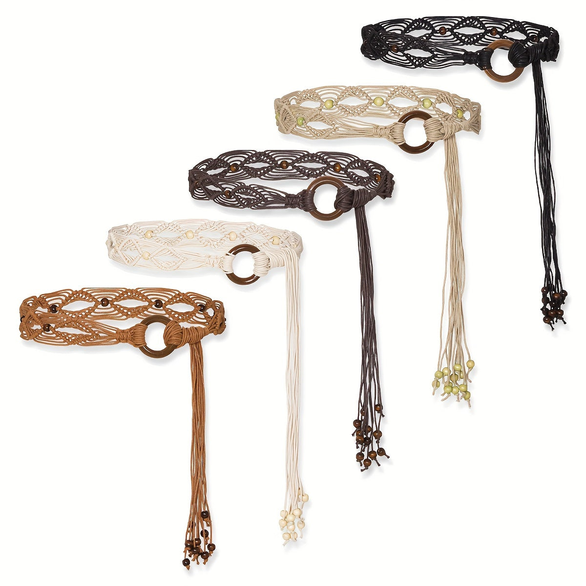 Vintage Casual Woven Belt with Wax Rope Waist Chain for Dress and Accessories