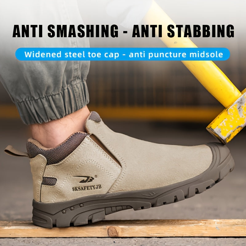 Zapatos de seguridad para hombre con punta de acero, duradero cuero de vaca, antideslizantes, de goma y con absorción de impactos