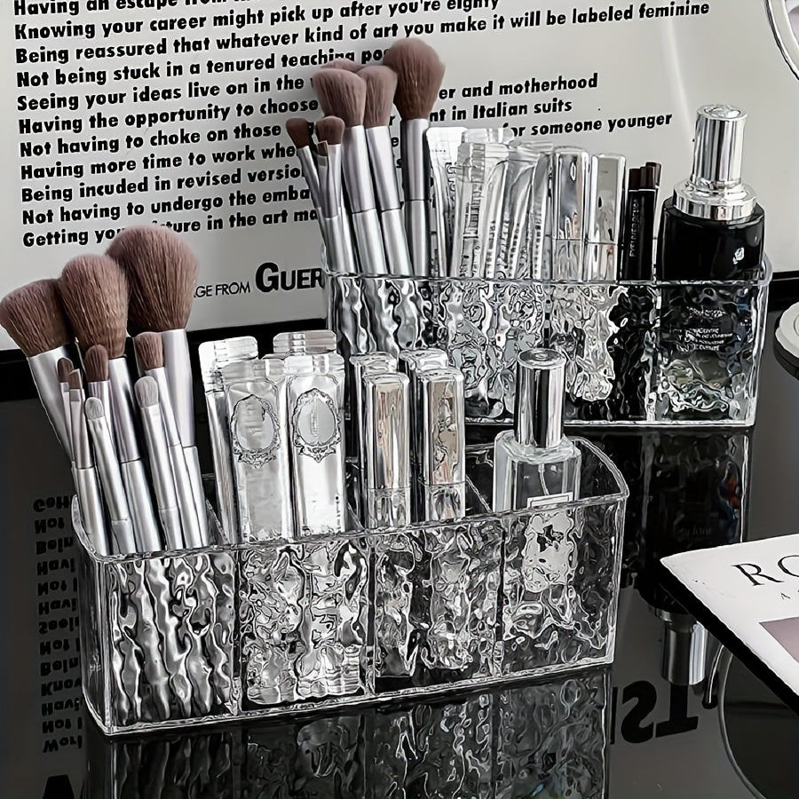 Clear PET Makeup Organizer with 4 Compartments for Brushes Lipsticks and Accessories