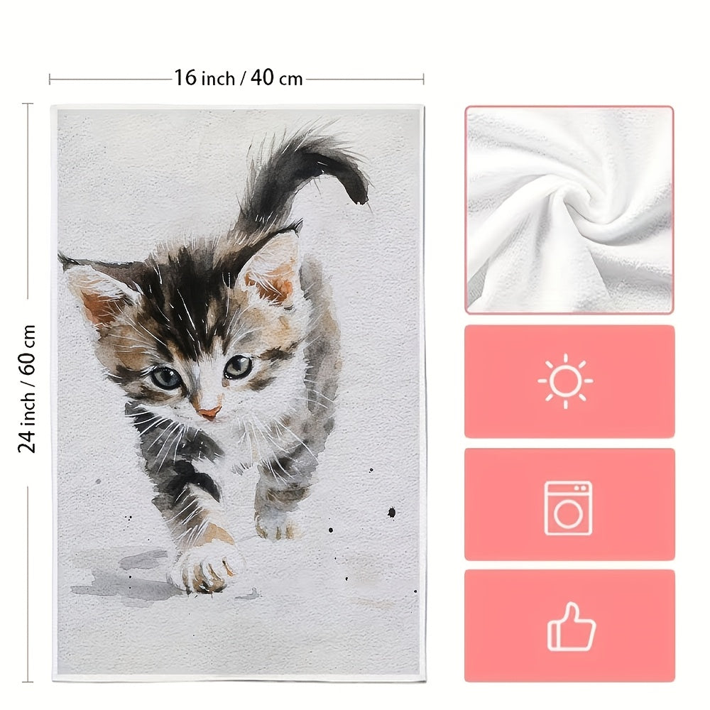 Absorbent Kitchen Towels Set 2, Kitten Walk Design, 40x60 Inches