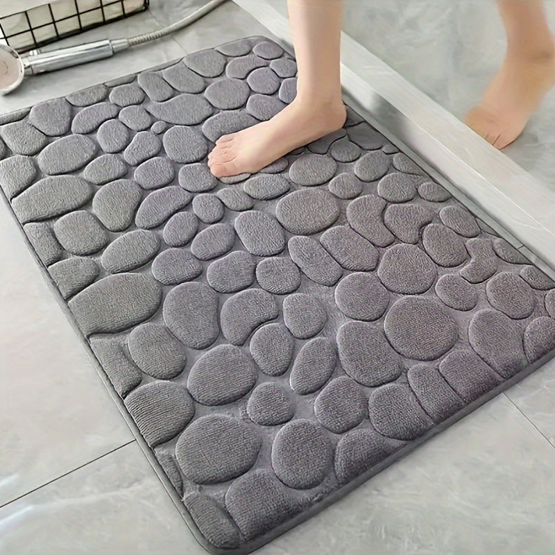 Coral Fleece Bath Mat with Geometric Pebble Design Low Pile Machine Washable Non-Slip Polyester Rug