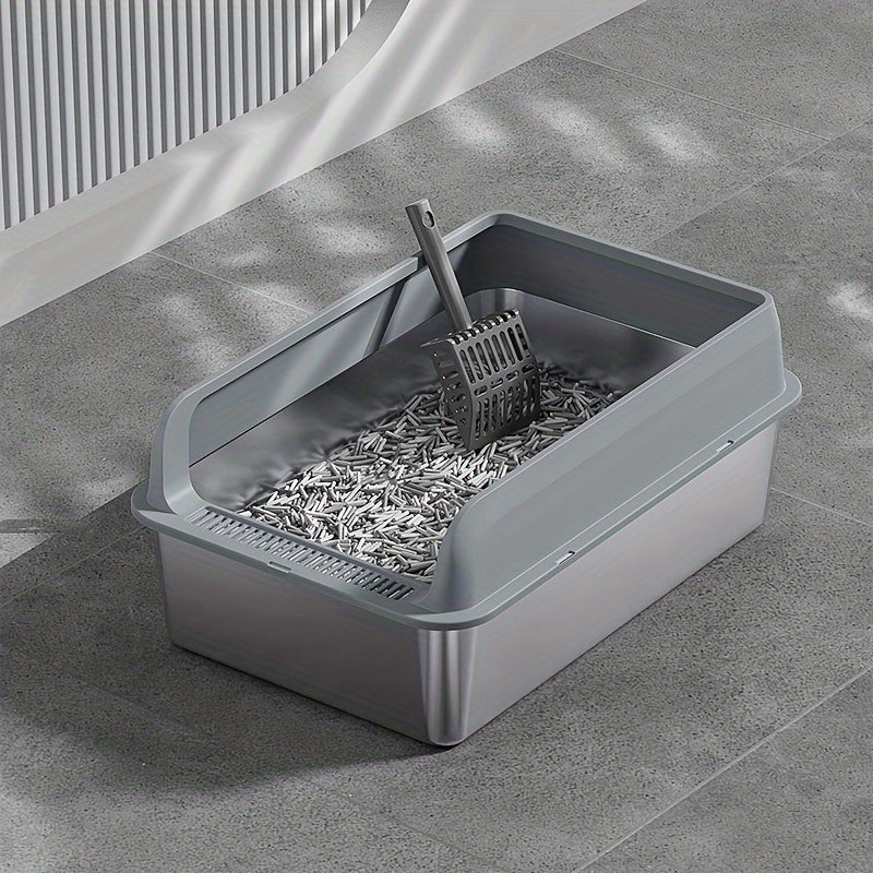 Large Stainless Steel Enclosed Cat Litter Box High Sides Odor-Resistant Leak-Proof