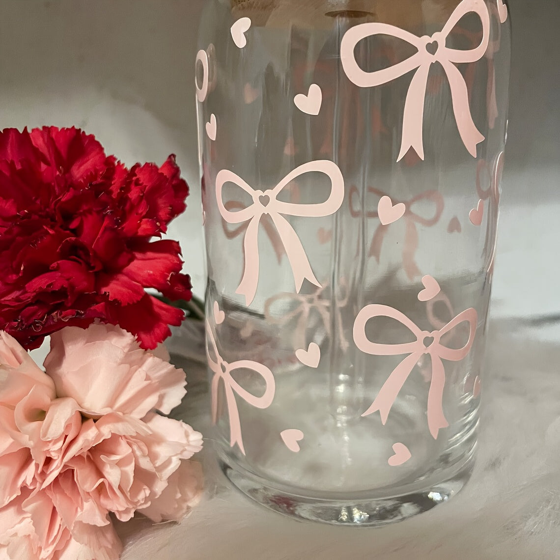 16oz Heart-Shaped Glass Cup with Lid and Straw for Coffee Milk Juice Gift