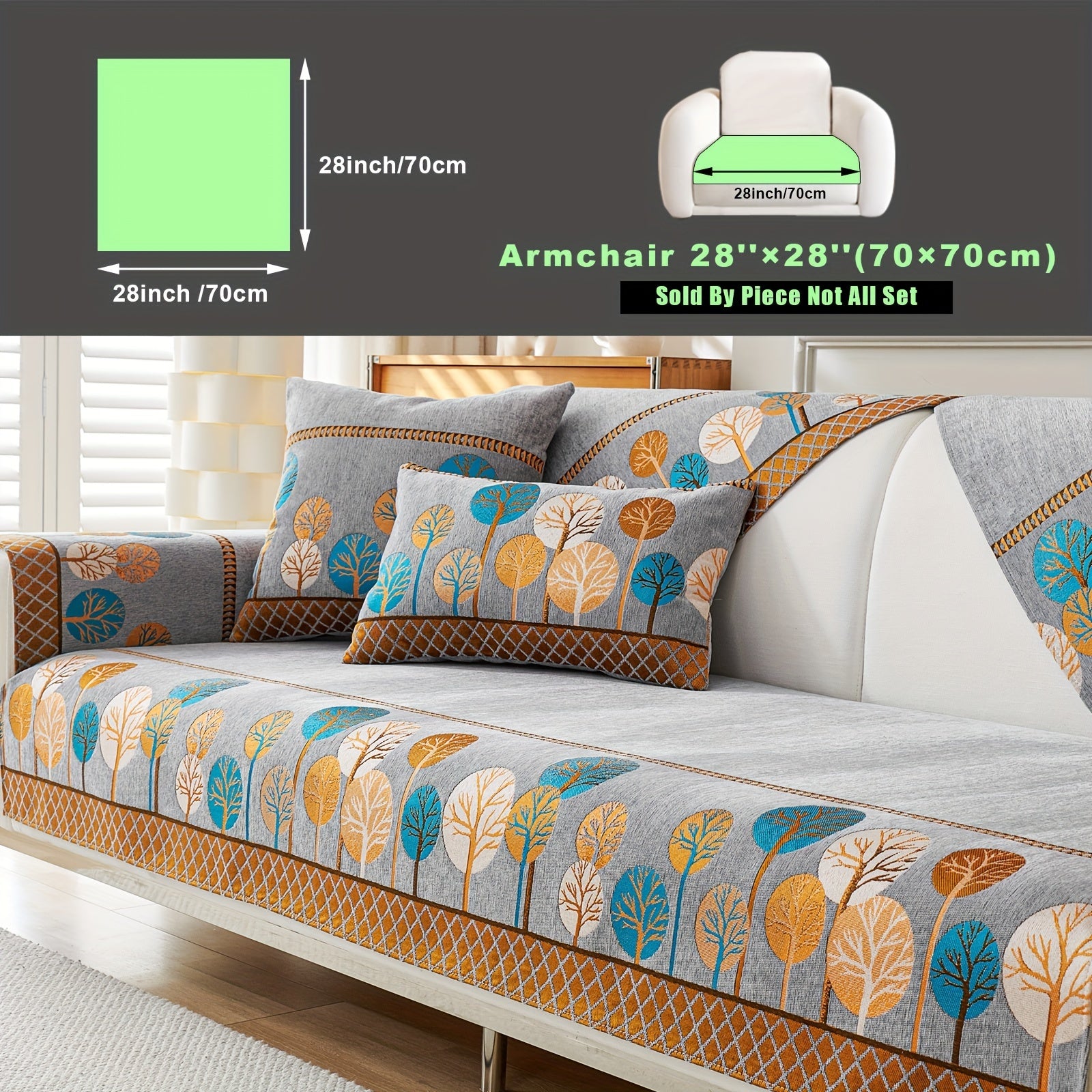 Bohemian Style Sofa Cover with Moonlight Forest Tree Pattern Non-Slip Machine Washable for Single to Quadruple Seat Sofas