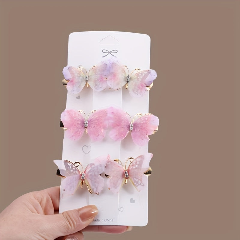 Kids Butterfly Hair Clips Set with Rhinestones Gradient Colors for Girls
