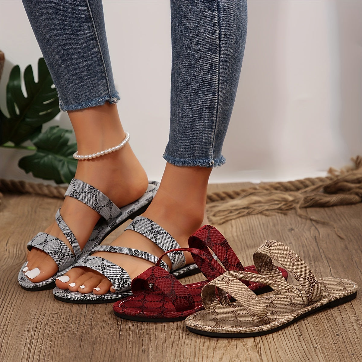 Women's Cartoon Print Slip-On Summer Slides Beach Casual Flat