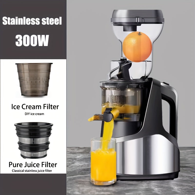 EU Plug Hilton Cold Press Juicer, 300W sekin masticating mashinalari, butun mevalar va sabzavotlar uchun katta oziqlantirish qudug'i, tozalash oson, yuqori sharbat hosili, DIY muzqaymoq, zanglamaydigan po'latdan.