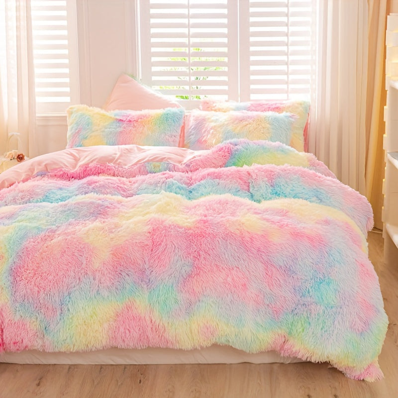 Y2K Tie Dye Plush Duvet Cover Set Includes 1 Duvet Cover and 2 Pillowcases Soft Warm Bedding